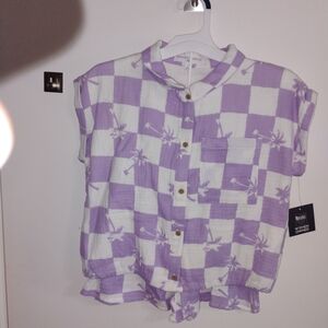 Lavender and White Kids Button Down Shirt And Shorts